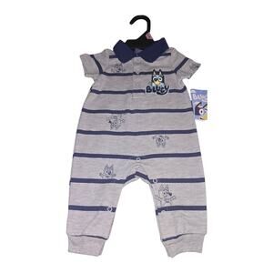 Bluey Baby Boy Short Sleeve Romper SZ 0-3M striped blue gray